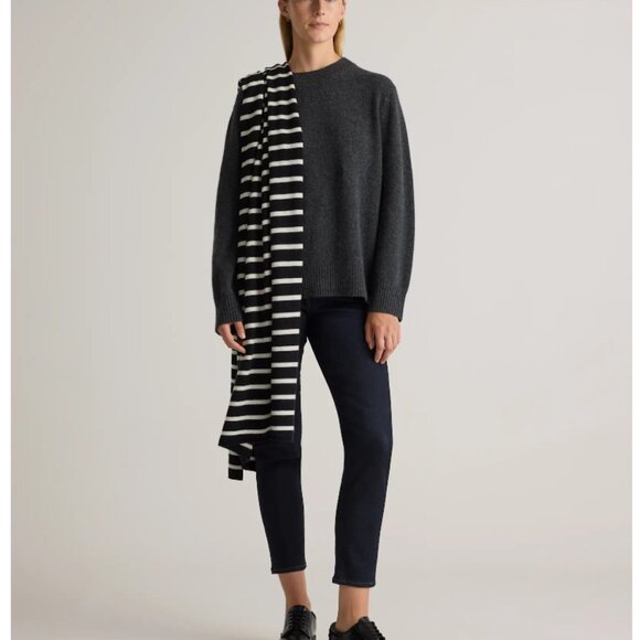 🖤🤍 NWT Quince Mongolian Cashmere Wrap – Black/Ivory Stripe - Picture 4 of 6